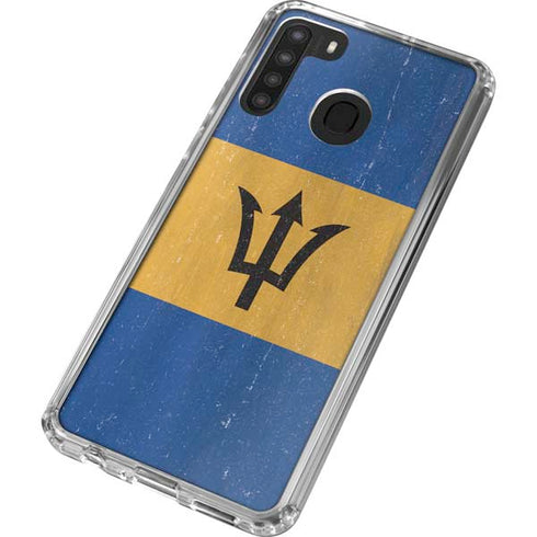 Barbados Flag Distressed Galaxy A21 Clear Case